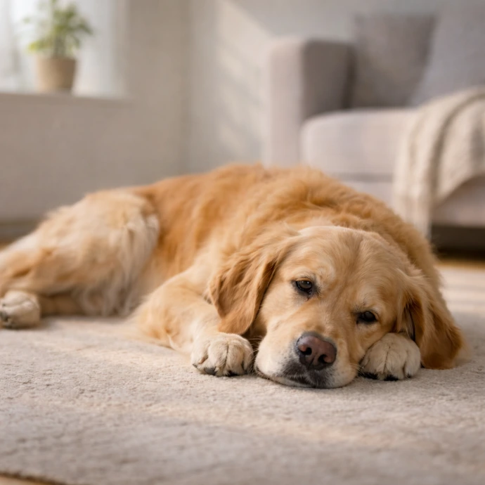 perro con bienestar alterado, descansando