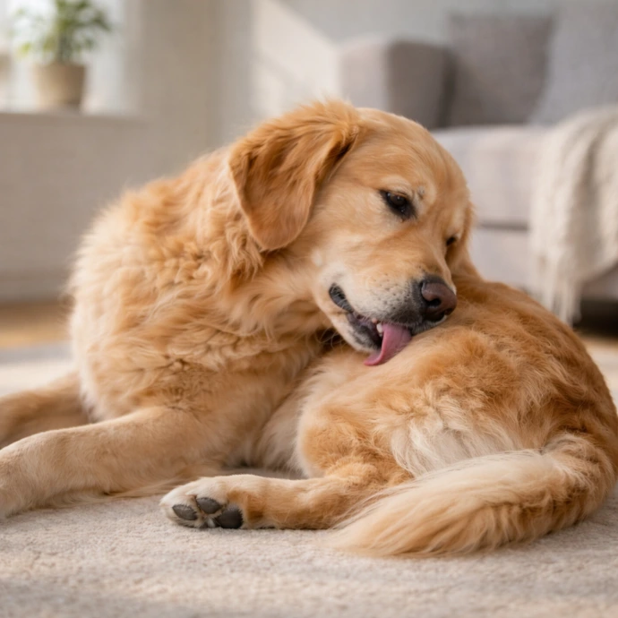 perro lamiendose la pata por irritacion en la piel