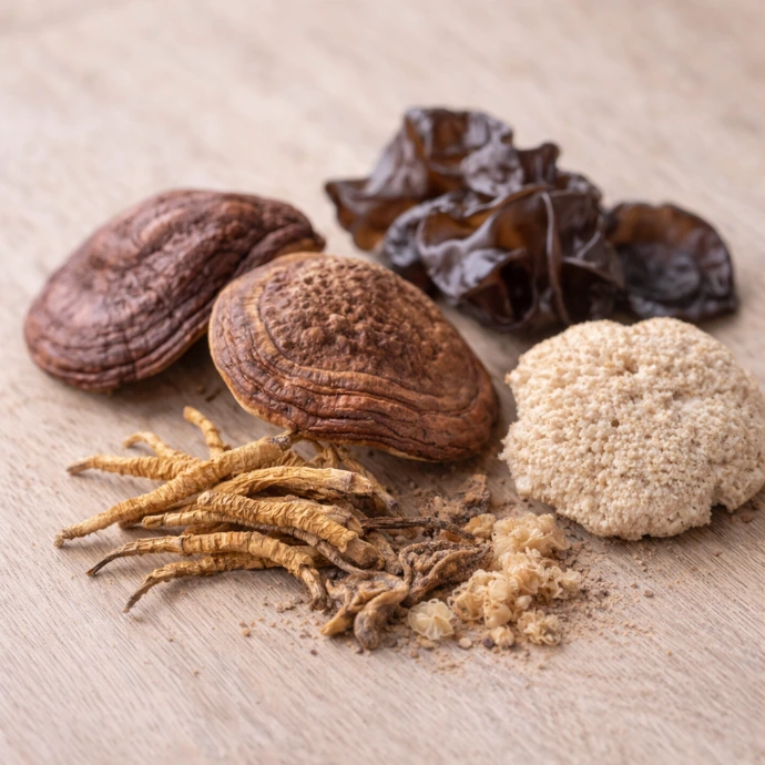 hongos funcionales de apoyo fisiologico cordyceps, reishi, auricularia y polyporus