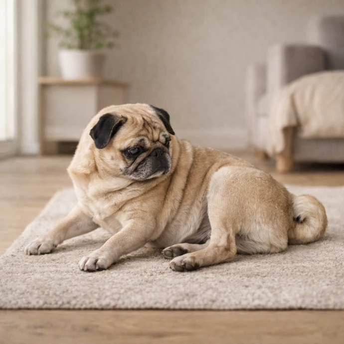 Perro con digestión sensible descansando en casa