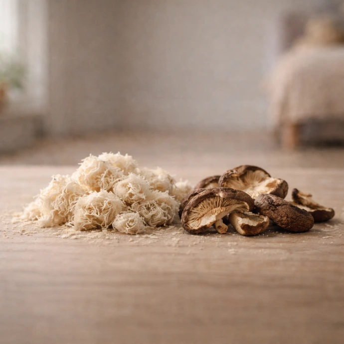 Hongos funcionales Hericium y Shiitake utilizados en Intesflow