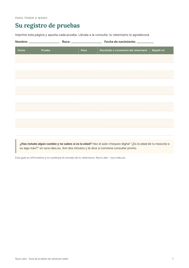 Página: registro de pruebas imprimible